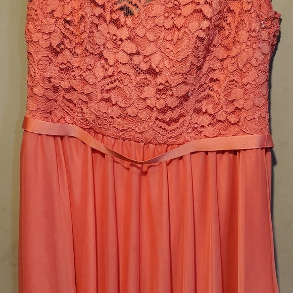 David's Bridal One Shoulder Formal Minidress Sz 10 Guava Lace Top Zip Up Back - Picture 2 of 12